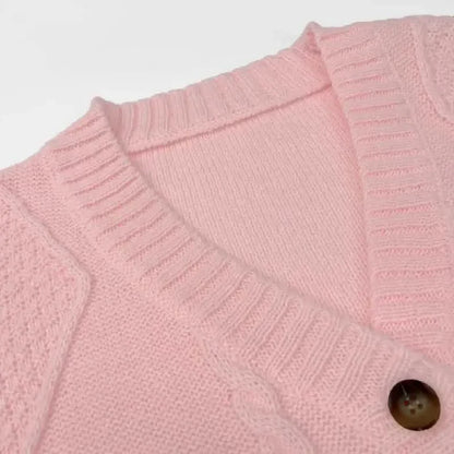 Solid Button Down Cable Knit Cardigan, Casual Long Sleeve Comfy Sweater