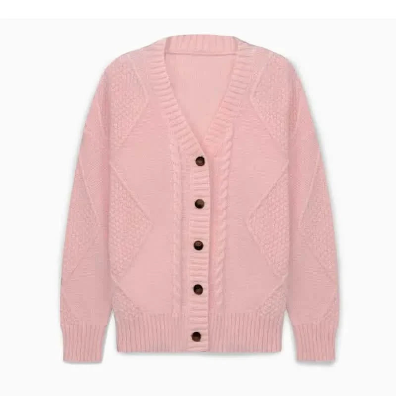 Solid Button Down Cable Knit Cardigan, Casual Long Sleeve Comfy Sweater