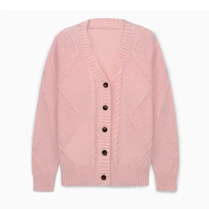 Solid Button Down Cable Knit Cardigan, Casual Long Sleeve Comfy Sweater