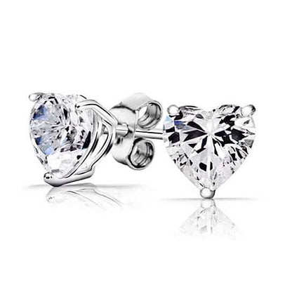 Solid Sterling Silver 2.00 CTTW Heart Studs