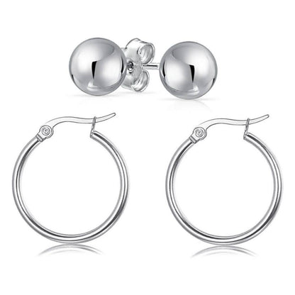 Solid Sterling Silver Hoop And Ball Set