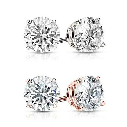 Solid Sterling Silver Round Crystal Studs