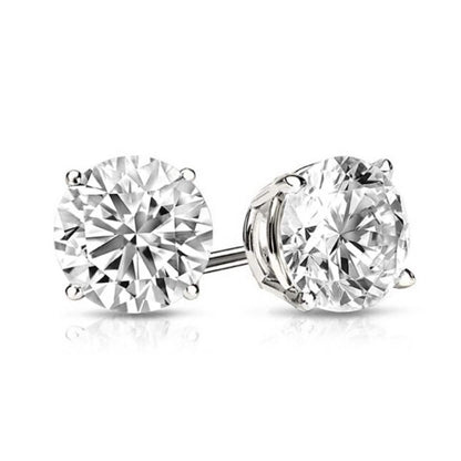 Solid Sterling Silver Round Crystal Studs