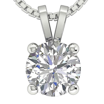 Solitaire Pendant I2 H 1.03 Ct Round Cut Diamond Four Prong Set 14K White Gold