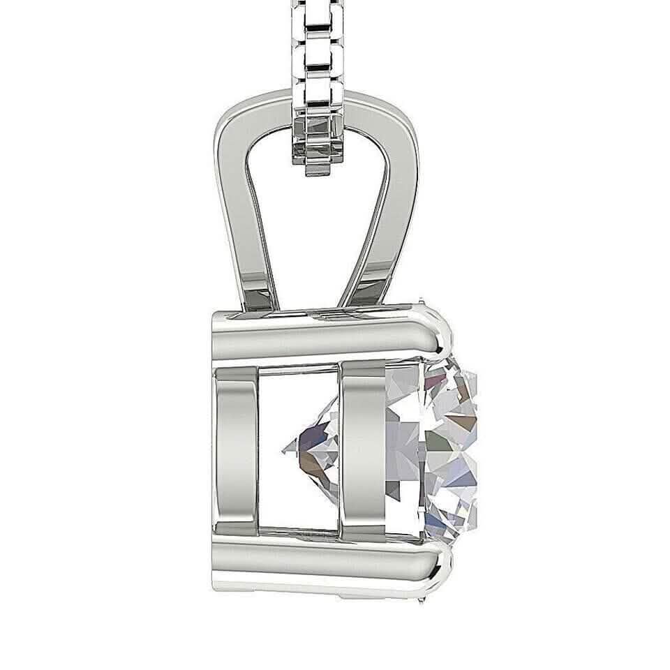 Solitaire Pendant I2 H 1.03 Ct Round Cut Diamond Four Prong Set 14K White Gold