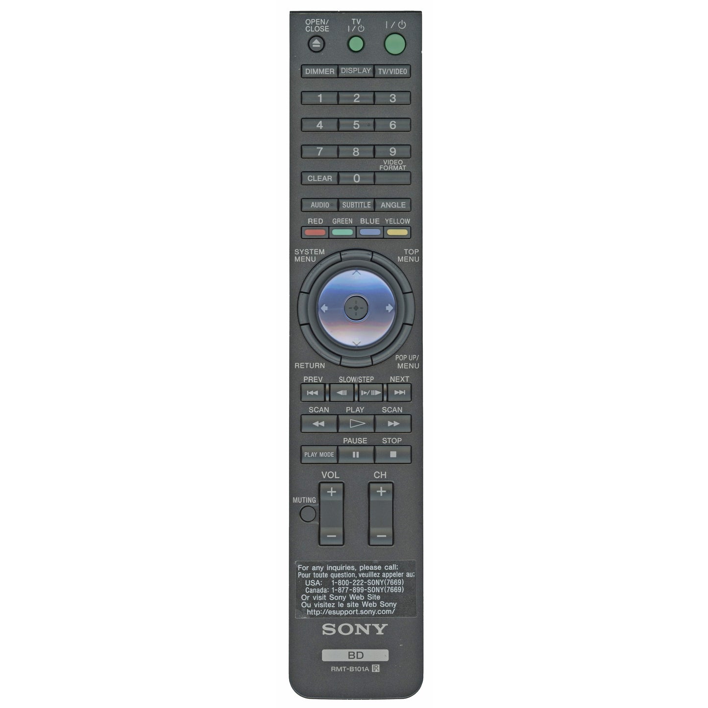 Sony RMT-B101A Blu-Ray Disc DVD Remote Control - 1-479-848-31