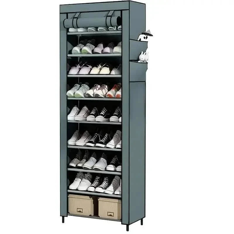 Spacious 9-Grid Non-Woven Fabric Alloy Structure Wardrobe with Dust Cover