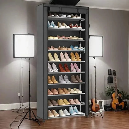 Spacious 9-Grid Non-Woven Fabric Alloy Structure Wardrobe with Dust Cover