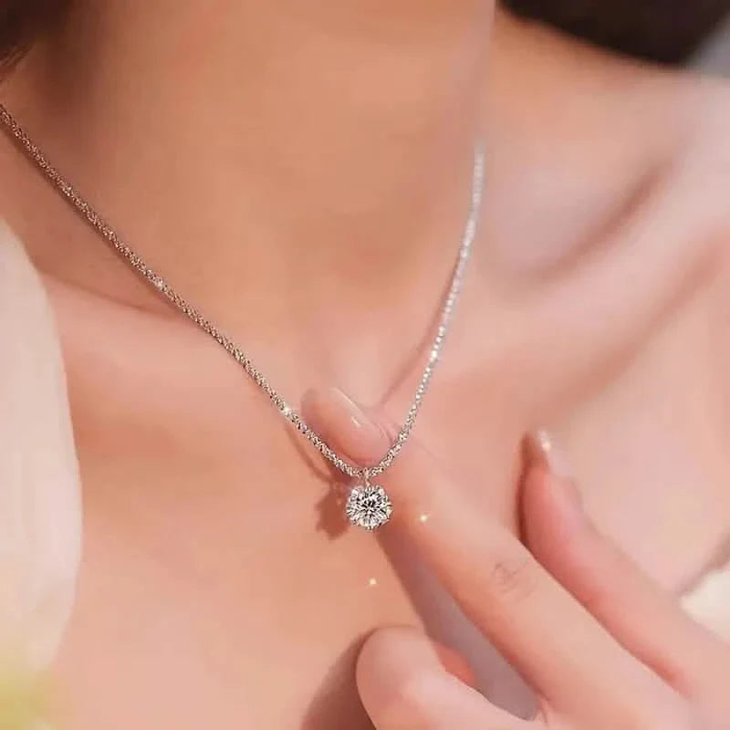 Sparkling Wave-Shaped Six-Claw Single Zirconia Pendant Necklace