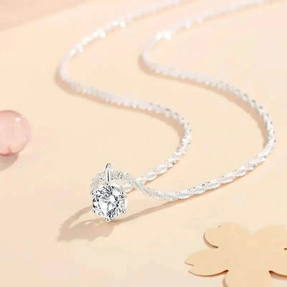 Sparkling Wave-Shaped Six-Claw Single Zirconia Pendant Necklace