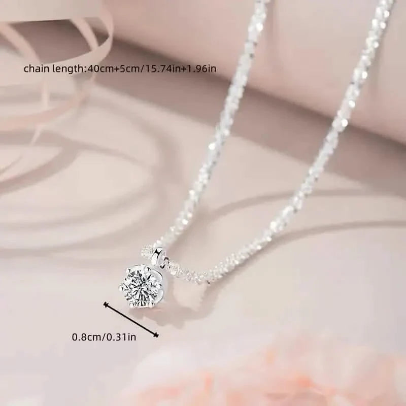 Sparkling Wave-Shaped Six-Claw Single Zirconia Pendant Necklace