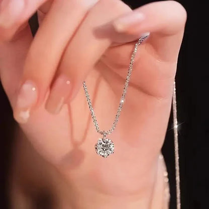 Sparkling Wave-Shaped Six-Claw Single Zirconia Pendant Necklace
