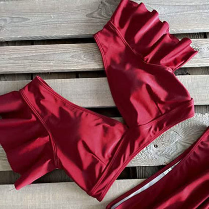 Sporlike Women Ruffle High Waist Swimsuit