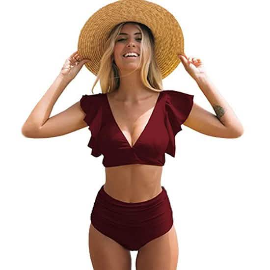 Sporlike Women Ruffle High Waist Swimsuit
