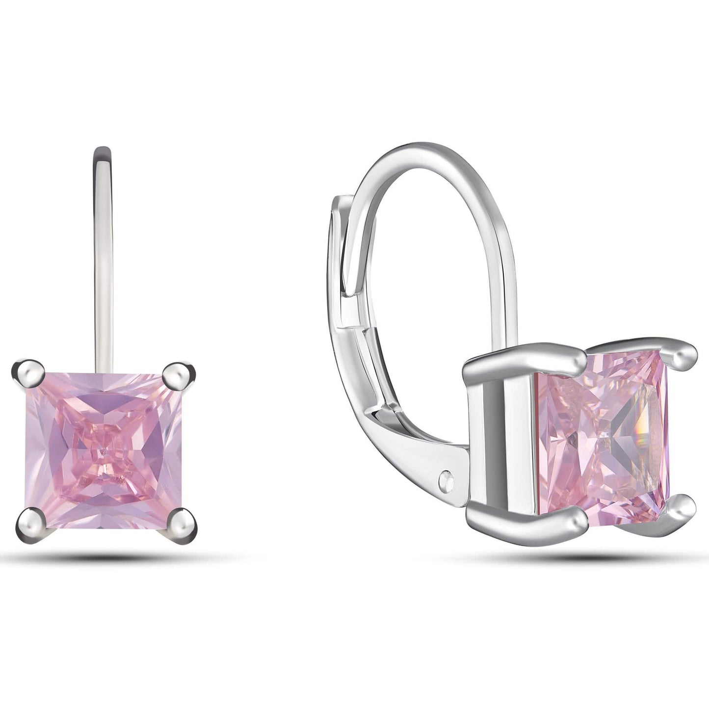 Square Cut Gemstone Leverback Earrings