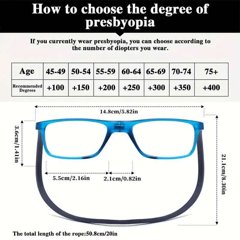 Square Magnetic Neck Fashion Reading Glasses