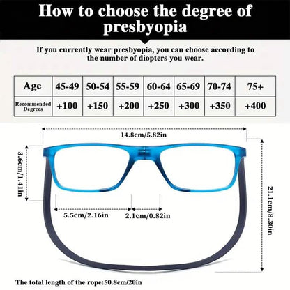 Square Magnetic Neck Fashion Reading Glasses