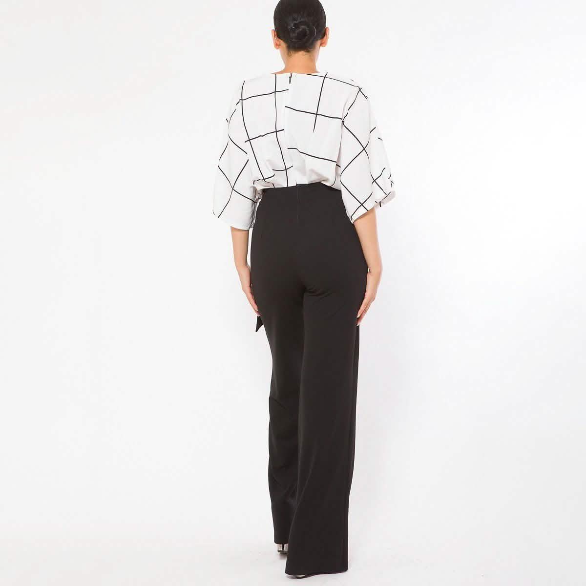 Square Print Woven Top Detailed Fashion Jumpsuit