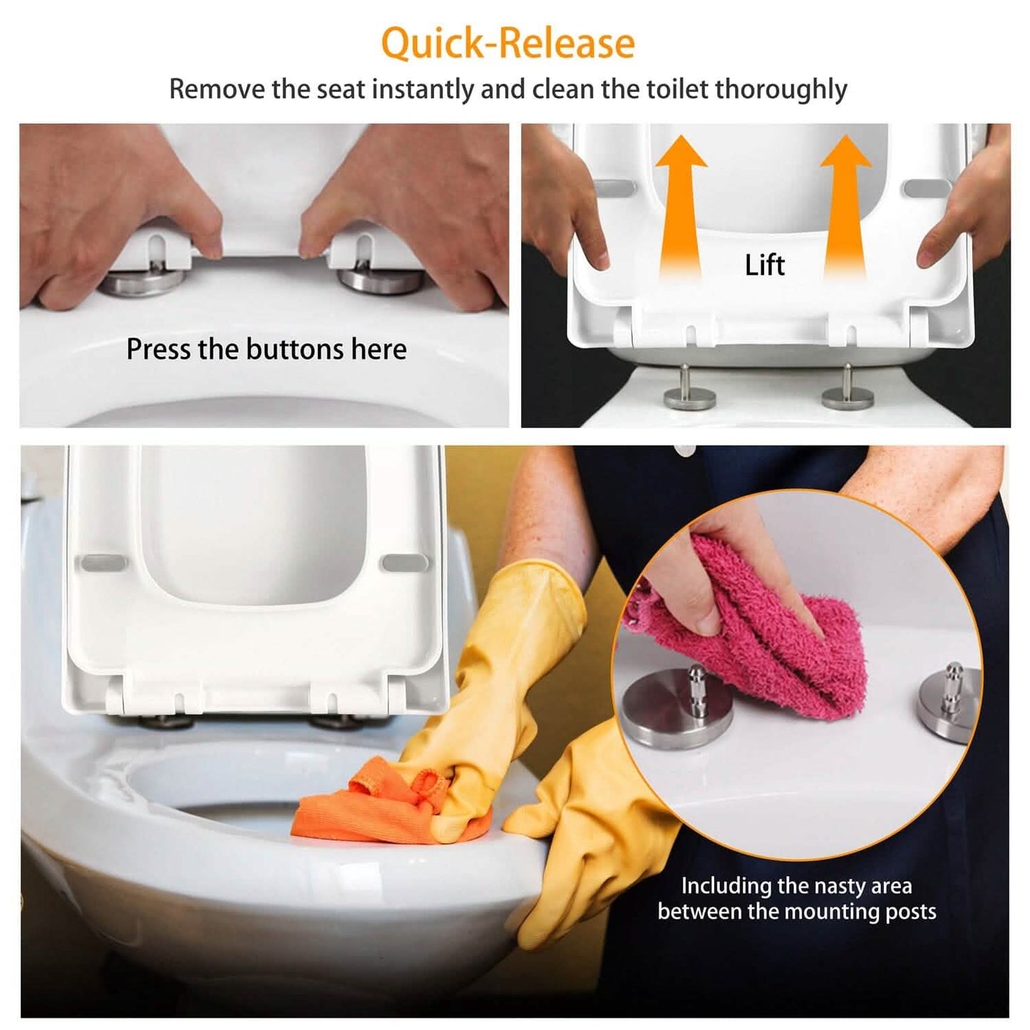 Square Toilet Seat with Grip-Tight Seat Bumpers
