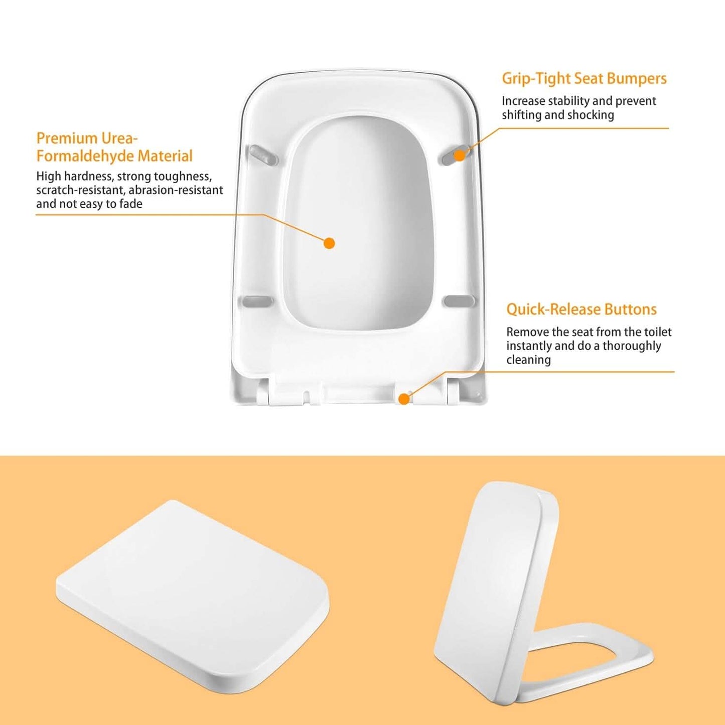 Square Toilet Seat with Grip-Tight Seat Bumpers