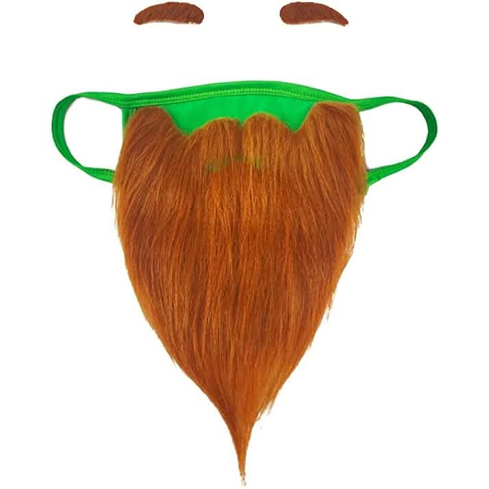 St. Patrick's Day Beard Face Mask and Green Hat Leprechaun Costume for Adults