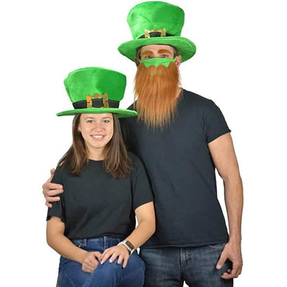 St. Patrick's Day Beard Face Mask and Green Hat Leprechaun Costume for Adults