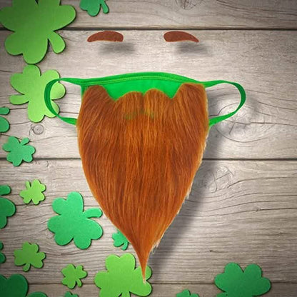 St. Patrick's Day Beard Face Mask and Green Hat Leprechaun Costume for Adults