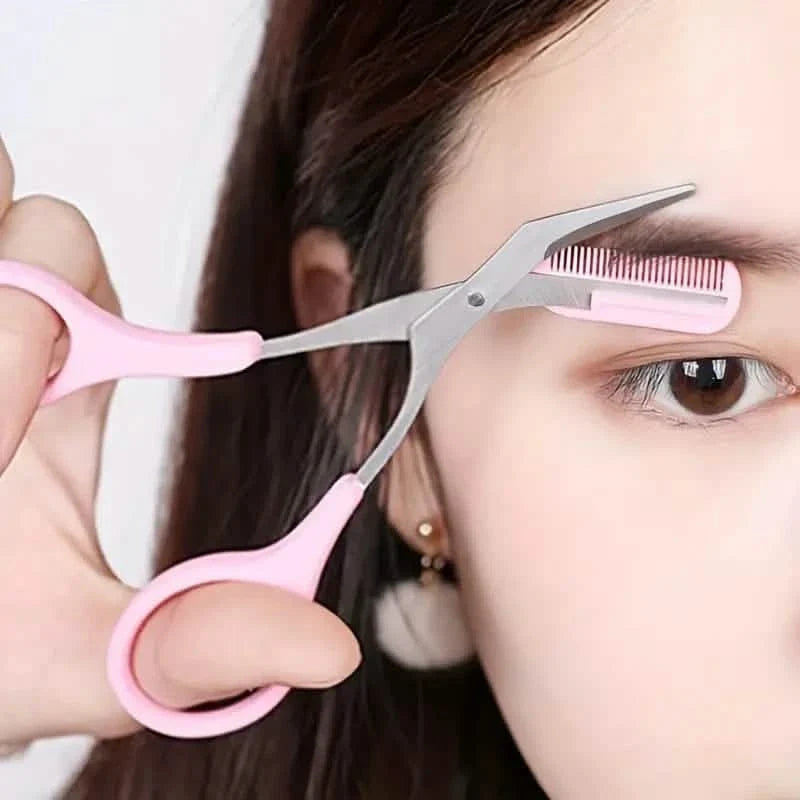 Stainless Steel Eyebrow Trimmer Set, Curved Eyebrow Razor and Scissors With Comb