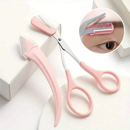 Stainless Steel Eyebrow Trimmer Set, Curved Eyebrow Razor and Scissors With Comb