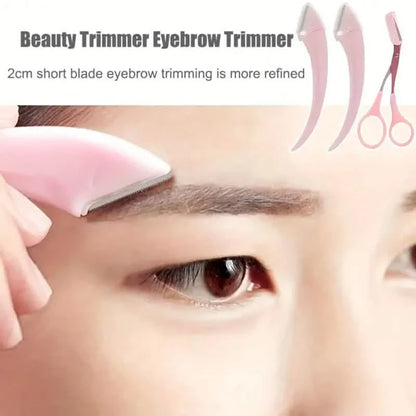 Stainless Steel Eyebrow Trimmer Set, Curved Eyebrow Razor and Scissors With Comb