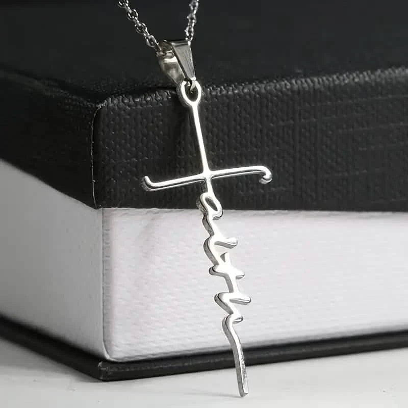 Stainless Steel Faith Word Church Prayer Religious Pendant Necklace