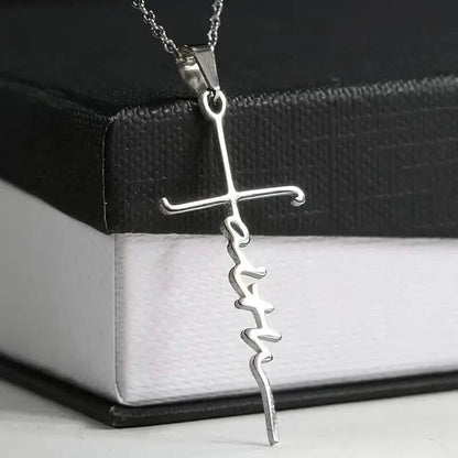 Stainless Steel Faith Word Church Prayer Religious Pendant Necklace
