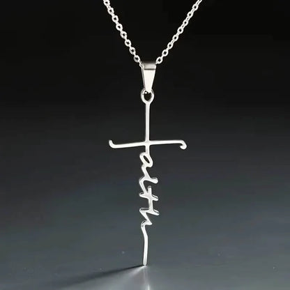 Stainless Steel Faith Word Church Prayer Religious Pendant Necklace