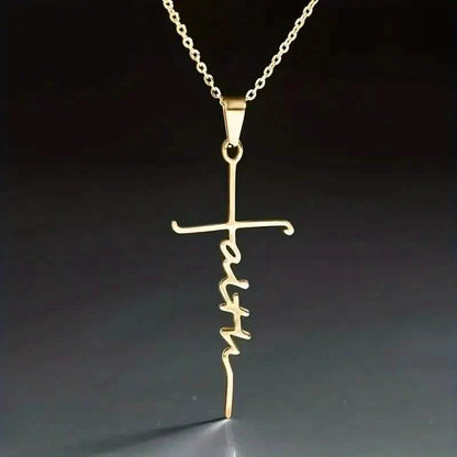 Stainless Steel Faith Word Church Prayer Religious Pendant Necklace