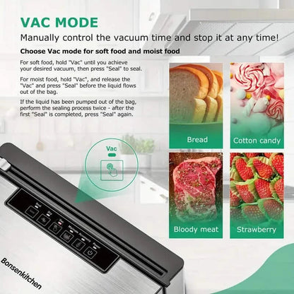Stainless Steel Food Vacuum Sealer with Built-in Cutter