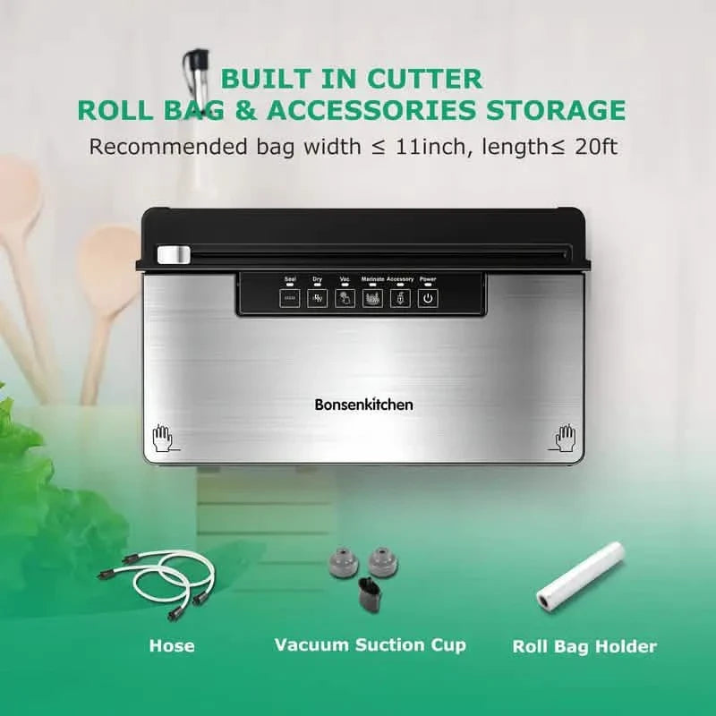 Stainless Steel Food Vacuum Sealer with Built-in Cutter
