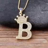 Stainless Steel Gold Overlay Hip Hop Crown A-Z Letters Necklace for Men and Women