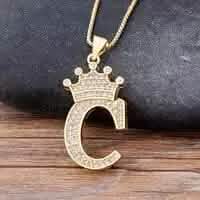Stainless Steel Gold Overlay Hip Hop Crown A-Z Letters Necklace for Men and Women