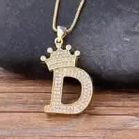 Stainless Steel Gold Overlay Hip Hop Crown A-Z Letters Necklace for Men and Women
