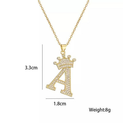 Stainless Steel Gold Overlay Hip Hop Crown A-Z Letters Necklace for Men and Women