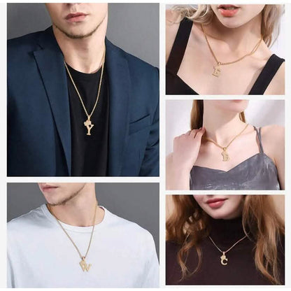 Stainless Steel Gold Overlay Hip Hop Crown A-Z Letters Necklace for Men and Women