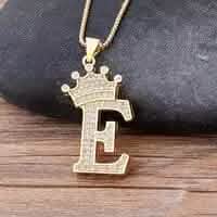 Stainless Steel Gold Overlay Hip Hop Crown A-Z Letters Necklace for Men and Women