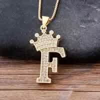 Stainless Steel Gold Overlay Hip Hop Crown A-Z Letters Necklace for Men and Women