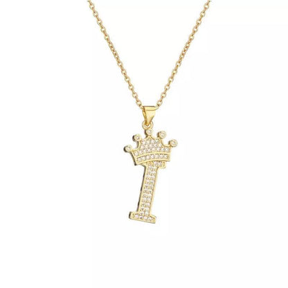 Stainless Steel Gold Overlay Hip Hop Crown A-Z Letters Necklace for Men and Women