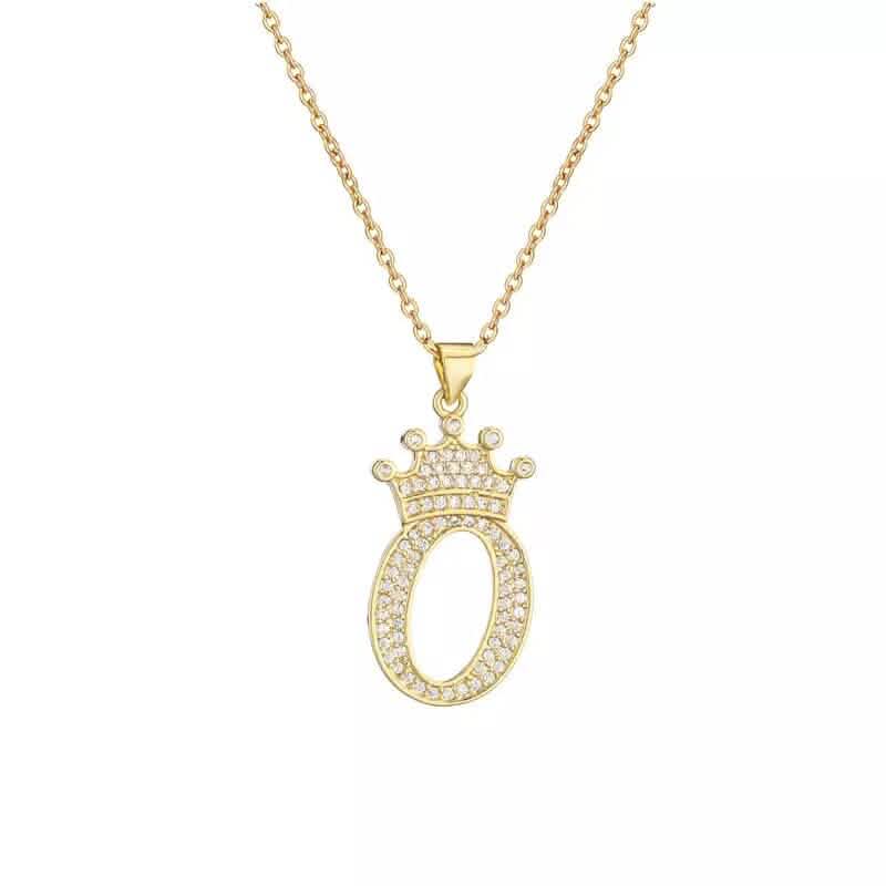 Stainless Steel Gold Overlay Hip Hop Crown A-Z Letters Necklace for Men and Women