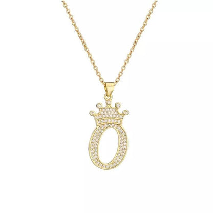 Stainless Steel Gold Overlay Hip Hop Crown A-Z Letters Necklace for Men and Women