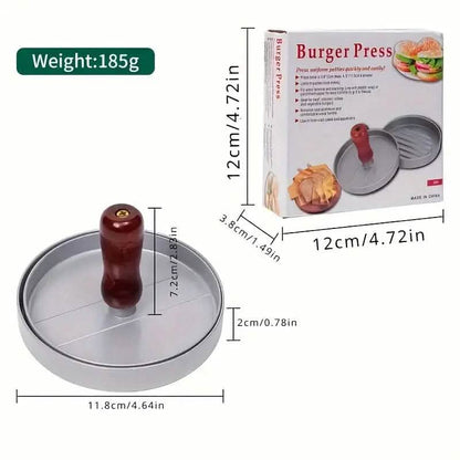 Stainless Steel Hamburger Patty Press with Wooden Handle