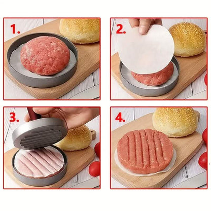 Stainless Steel Hamburger Patty Press with Wooden Handle