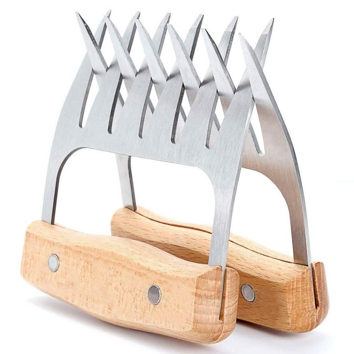 Stainless Steel Meat-Shredding Claws with Wooden Handle