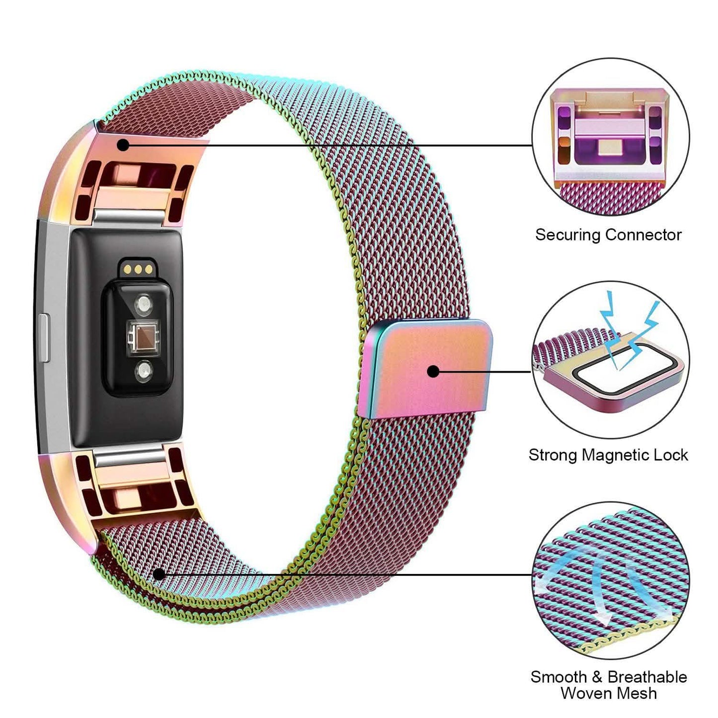 Stainless Steel Mesh Milanese Loop Band for Fitbit Charge 2